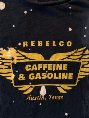 Rebelco Austin Texas Caffeine & Gasoline Graphic T-Shirt Bleached Large